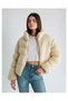 Women's Beige Plush Teddy Coat – Zippered, Inflatable, Winter - 2