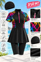 Young Girl Waitress Semi-Closed Swimsuit Set 3 Piece Short Sleeve Zipper Patterned Black - 3