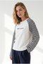Women's Navy Blue Raglan Sleeve Line Detailed Flowy Blouse Blz-19003489 - 3