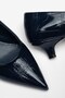 Large Size Women's Mini Thin Heeled Shoes Navy Blue Crocodile Patent Leather - 2