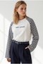 Women's Navy Blue Raglan Sleeve Line Detailed Flowy Blouse Blz-19003489 - 5
