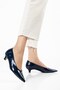 Large Size Women's Mini Thin Heeled Shoes Navy Blue Crocodile Patent Leather - 4