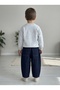 Boy's Teddy Bear Embroidered Melange Gray Sweatshirt and Navy Blue Denim Balloon Pants Set (2-Piece) - 2