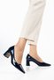 Large Size Women's Thick Heeled Shoes Navy Blue Crocodile Patent Leather Blunt Toe - 4