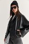 Women's Black Wide Shawl Collar Faux Leather Jacket with Pocket Details, Elasticated Waist, Bomber Cut, and Lining 1147 60286763 - 3