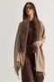 Women's Mink Fur Collar Detailed Tassel Cashmere Textured Poncho Shawl 11293 60286768 - 2