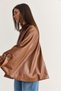 Women's Tan Velvet Collar Double-Buttoned Lined Oversized Faux Leather Poncho 1160 60286761 - 4