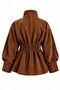 Women's Suede Jacket High Collar Belted Balloon Sleeve Covered Buttons Stitching Detail Trench Coat Jacket Suitable for Hijab Wear - 6