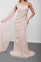 Beige One-Shoulder Cape Detailed Tulle Evening Dress - 6