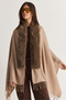Women's Mink Fur Collar Detailed Tassel Cashmere Textured Poncho Shawl 11293 60286768 - 4