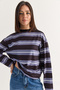 Women's Lilac Striped Crew Neck Oversized Long Sleeve Modal Sweatshirt 927-4 60286764 - 3
