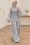 Women's Gray High-Necked Waist-Tied Two-Piece Hijab Set Nms109 - 8