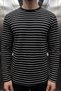 Men's Black and White Striped Long Sleeve Textured Soft Premium Fabric T-Shirt