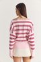 Women's Dusty Pink Striped Boat Neck Off-Shoulder Oversized Knit Sweater 60286767 - 7