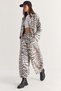 Women's Ecru-Black Zebra Patterned Lined Zippered Oversized Jacket and Wide-Leg Trousers Set 4231 60286762