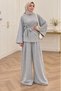 Women's Gray High-Necked Waist-Tied Two-Piece Hijab Set Nms109 - 4