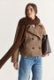 Women's Brown Double-Breasted Collar Short Cashmere Coat with Double-Buttoned Pocket Detail 3234 60286759 - 3