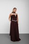 Brown Strapless Scarf Stone Embellished Pleated Evening Dress - 2