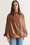 Women's Tan Velvet Collar Double-Buttoned Lined Oversized Faux Leather Poncho 1160 60286761 - 3