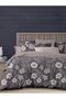 3 Pieces Flat Bedsheet Set with Floral Pattern King Size Bed Pillow Cover Set with 1 Bedsheet, 2 Pillow Cover Bedding Set King (U.K. Standard)) (Dark Gray Floral, King (U.K. Standard)) - 3