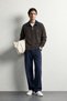 Men's Velvet Collar Zippered Oversize Sweatshirt - 4