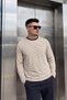 Men's Camel Black Striped Long Sleeve Textured Soft Premium Fabric T-Shirt - 3