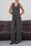 Women's Patterned Wide-Leg Palazzo Pants and Vest with Pockets and Belt - 3