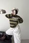 Women's Green 3-Thread Striped Oversized Printed Sweatshirt Nbg143 - 2