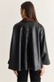 Women's Black Velvet Collar Double-Buttoned Lined Oversized Faux Leather Poncho 1160 60286761 - 8