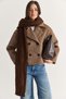 Women's Brown Double-Breasted Collar Short Cashmere Coat with Double-Buttoned Pocket Detail 3234 60286759 - 2