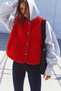 4978 Women's Pocketed Buttoned Soft Textured Fleece Vest Red