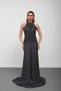 Anthracite Halter Neck Sequined Gathered Evening Dress