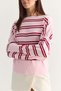 Women's Dusty Pink Striped Boat Neck Off-Shoulder Oversized Knit Sweater 60286767 - 5