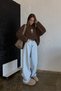 Women's Relaxed Fit Sweatshirt Coffee Bear Printed Brown – Crew Neck, 3 Thread Without Drawstrings - 3
