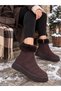 Brown Suede Flat Fur Thick Sole Boots - 2