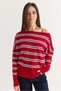 Women's Red Striped Boat Neck Off-Shoulder Oversized Knit Sweater 60286767 - 2