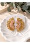 Gold Color Sunlight Model Bead Detailed Women's Earrings |   Modern Fan Design - 4