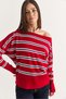 Women's Red Striped Boat Neck Off-Shoulder Oversized Knit Sweater 60286767 - 4