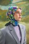 Printed Velune Scarf 05 32 Petrol Blue Leaf Pattern