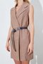 Belt Detailed Sleeveless Jacket Dress - Brown |   Ek100285086 - 4