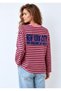 Women's Pink Brown Striped Oversize T-Shirt Long Sleeve Crew Neck Basic 100% Cotton - 3