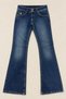 Dark Blue Capped Low Double Button Pockets Slim Flare Jean Pants Blue Washed Y2K - 4