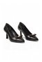 Black Leather Thin Heeled Pointed Toe Stylish Comfortable Office Daily Heeled Shoes - 4