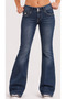 Dark Blue Capped Low Double Button Pockets Slim Flare Jean Pants Blue Washed Y2K - 3