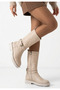 Beige Nubuck Zippered Women's Heeled Boots - 3