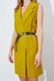 Belt Detailed Sleeveless Jacket Dress - Olive Green |   Ek100285086 - 4