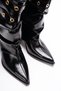 Black Wrinkled Patent Leather Pointed Toe Buckle Drawstring Women's Boots - 5