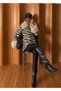 Hand Feather Zebra Pattern Fur Collar Jacket Skirt Set - 2