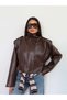 Epaulet stand collar leather jacket