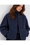 Women's Patterned Textured Fabric Oversize Buttoned Jacket with Stand-Up Collar Detail - 3